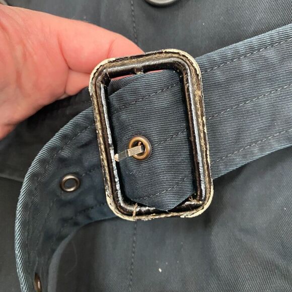 Reiss Double Breasted Trench Coat Classic Preppy Navy Mid-length Cotton Jacket L - Picture 12 of 16